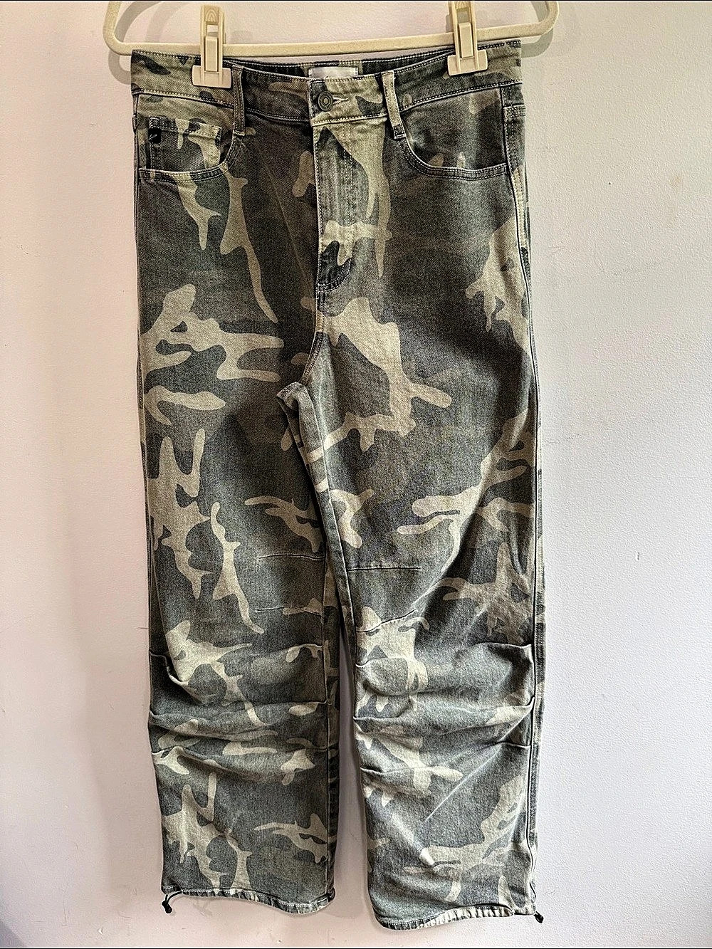 KanCan Camo Wide Leg Jeans in Green & Gray Waist 28